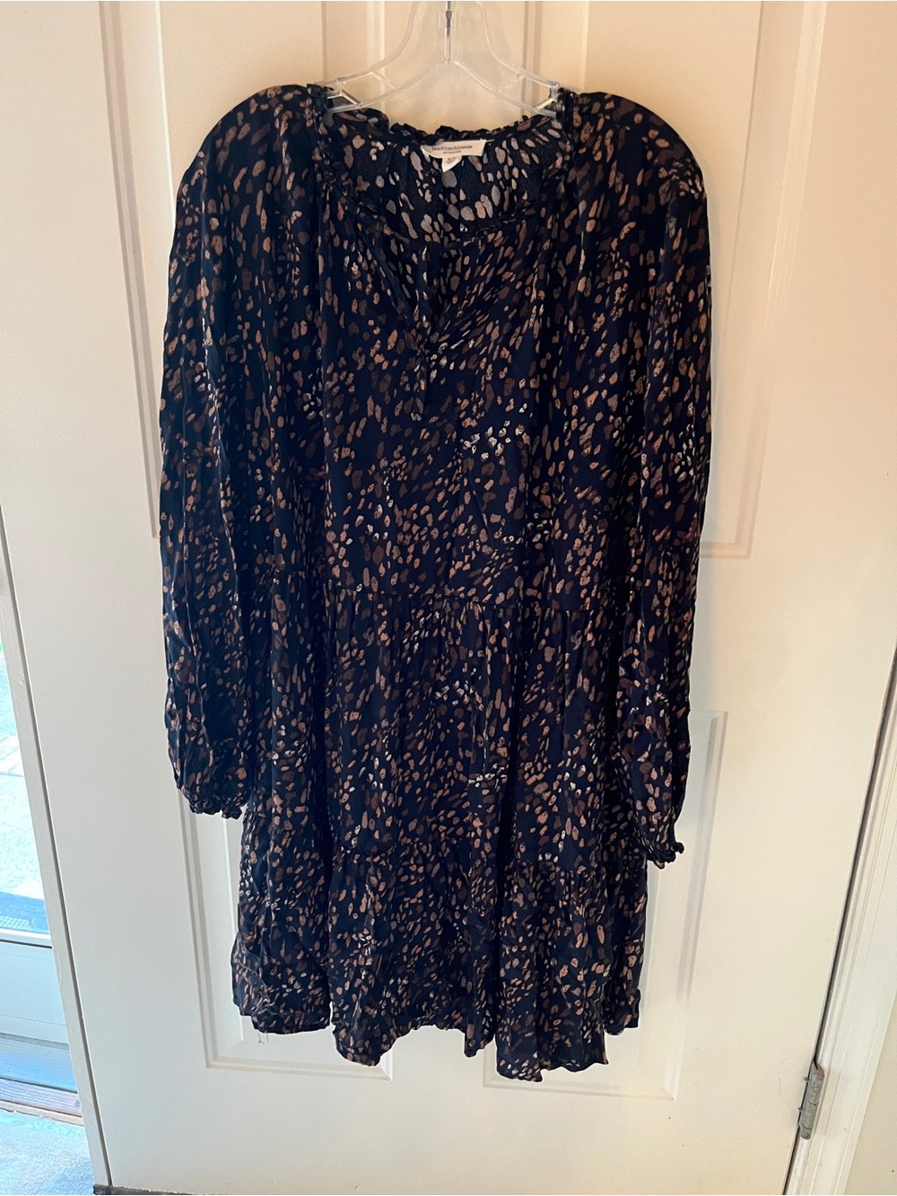 Beach Lunch Lounge tiered long-sleeve dress XL, dark navy with multi print